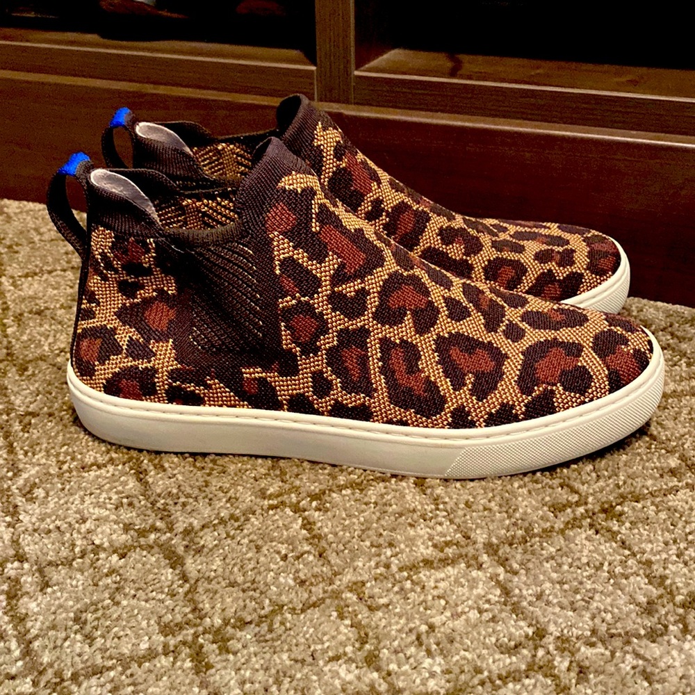 Rothy's Leopard Print Slip-On Sneakers in Brown and Black